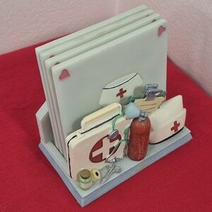 A. Richesco Corporation Hand-Painted Resin Nurse-Themed Coaster Set